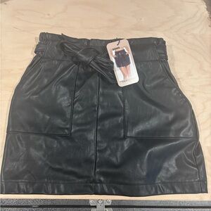 Soho Black Faux Leather Pants with Bow-size small